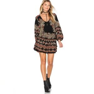 Free People Moonlight Drive Mini Dress - Black Tan Orange  - Boho - Size XS